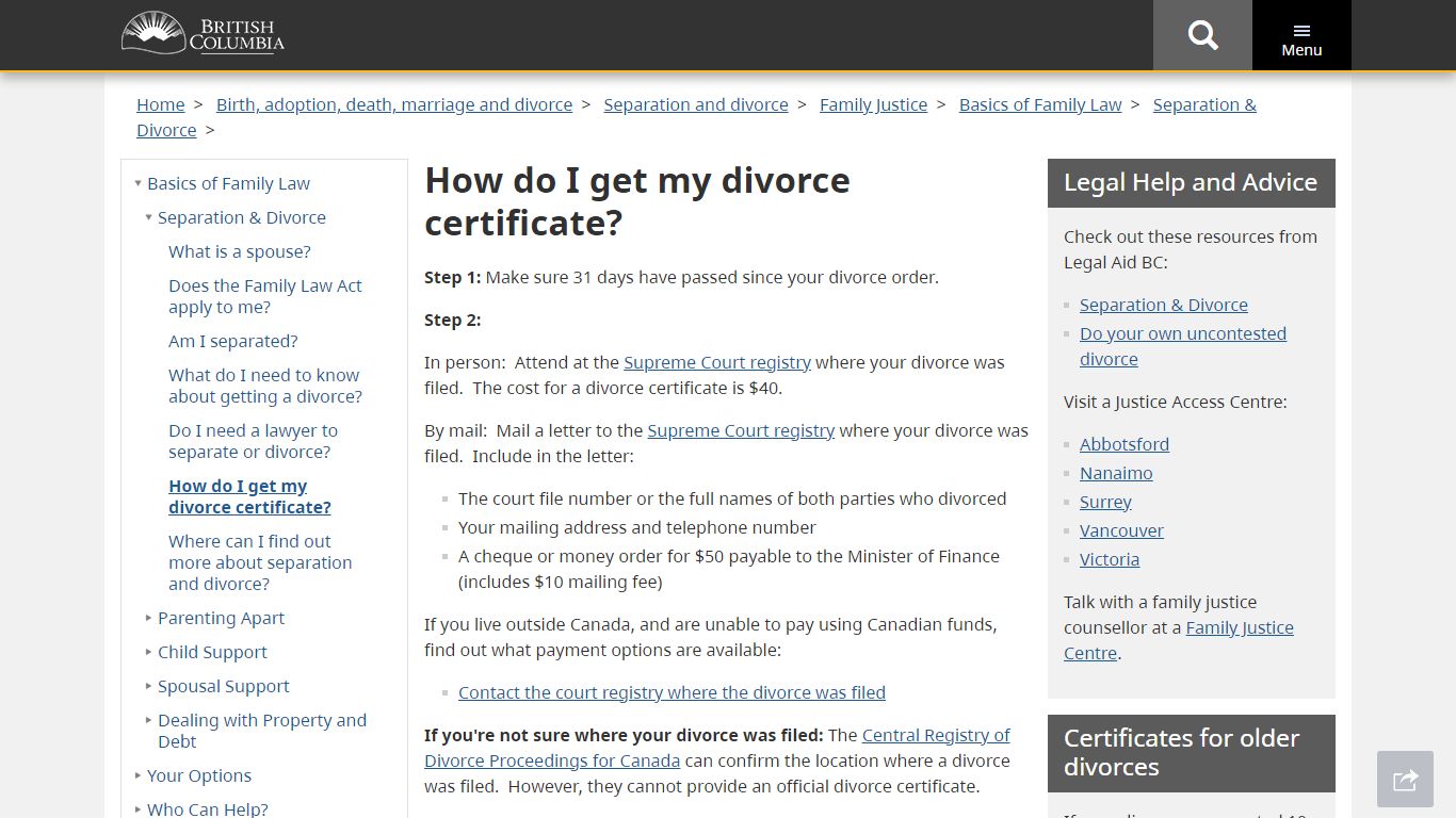 How do I get my divorce certificate? - Province of British Columbia