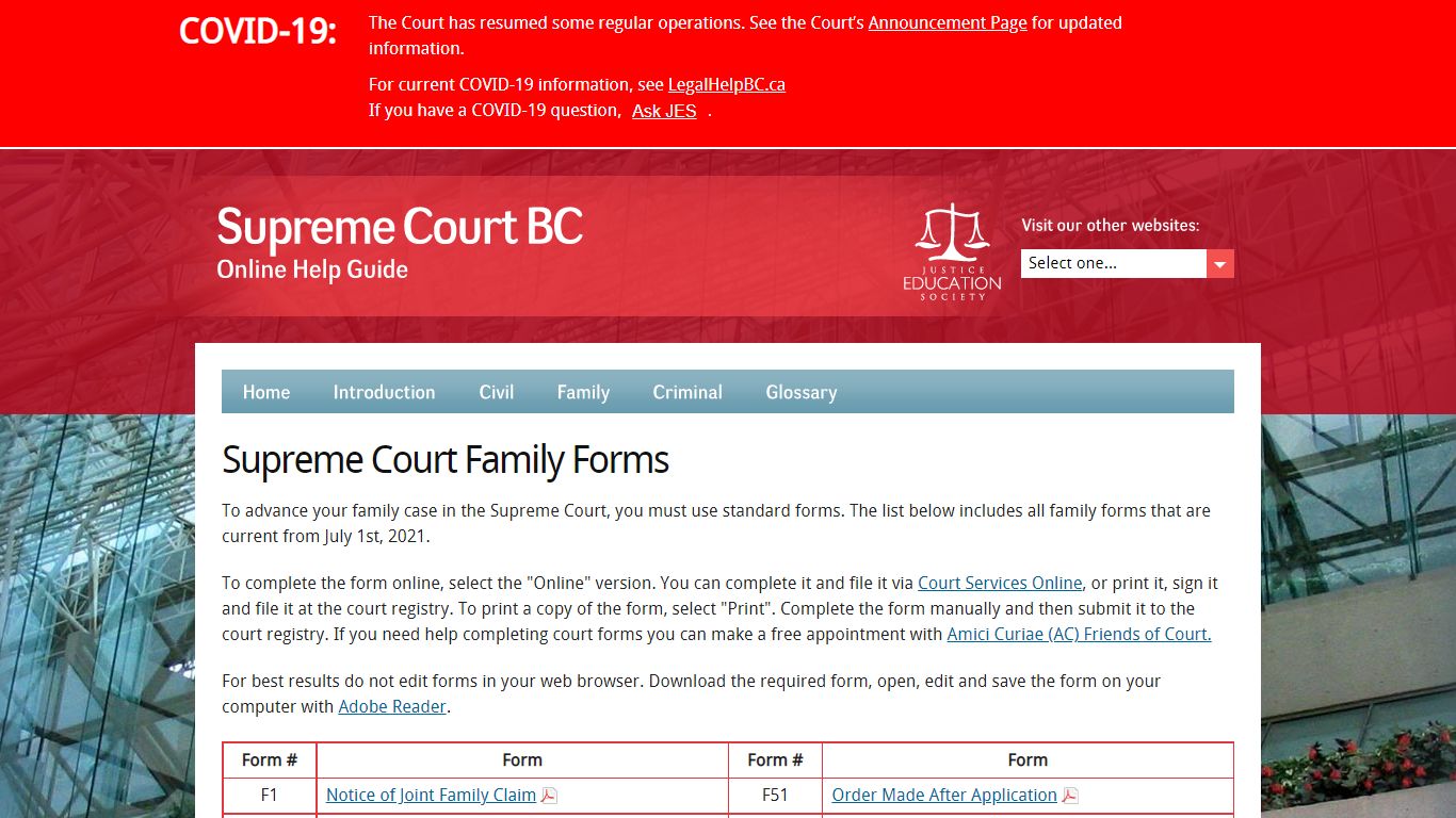 Supreme Court Family Forms | Supreme Court BC